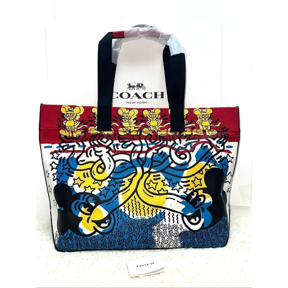 🔥🎁Nwt! Coach Disney Mickey Mouse Keith Haring Canvas Tote 38 Msrp:$350.00 - Picture 2 of 10